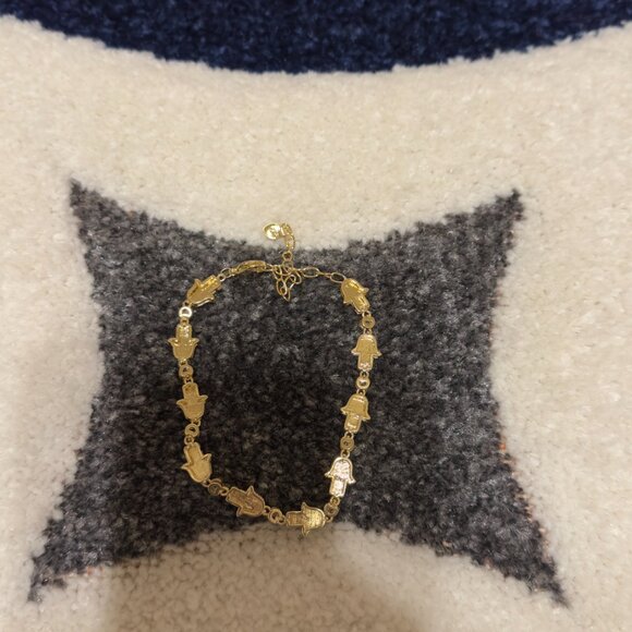 Hamsa Hand Blue Color Gold Plated Bracelet - Picture 2 of 2